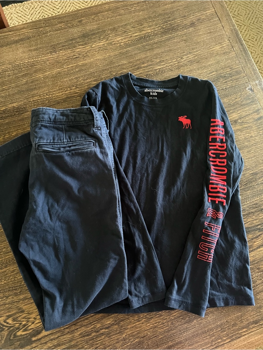 Abercrombie Kids Long-Sleeve Logo Tee in Navy with Red Accents 11/12
